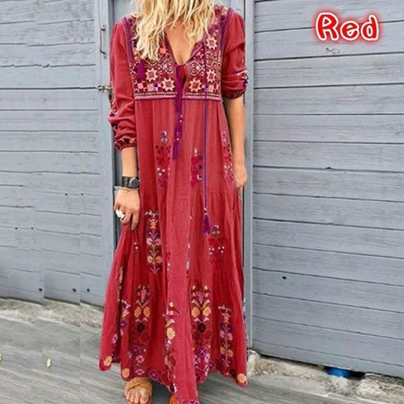 Herbst Sommer Mode Frauen V-Ausschnitt Kleid Langer Skit Langarmkleid  Strand Böhmisches Maxikleid günstig kaufen — Preis, kostenlose Lieferung,  echte Bewertungen mit Fotos — Joom
