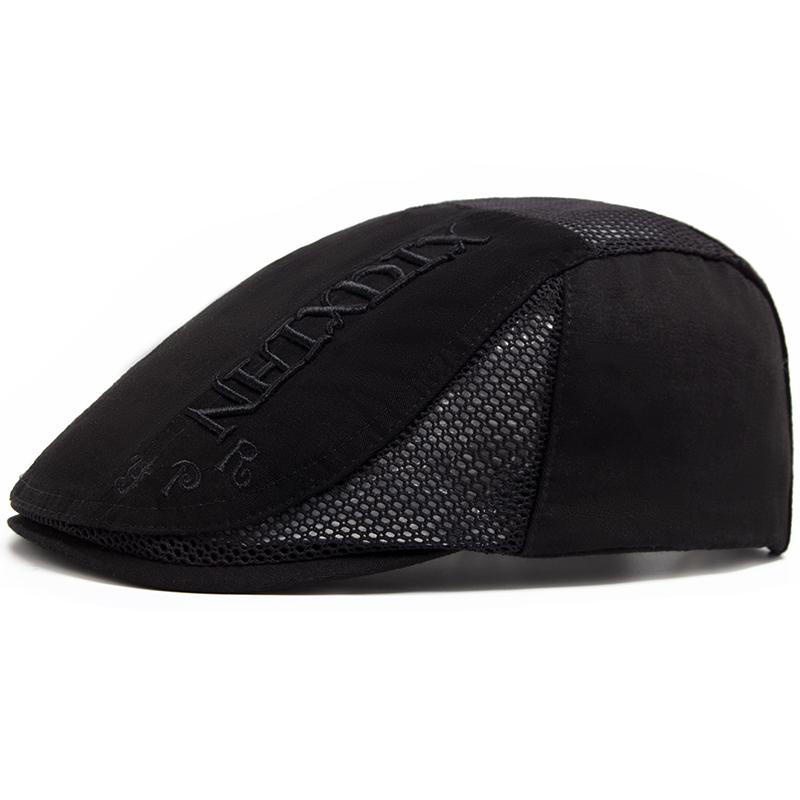 

Summer Beret Men Letter Embroidery Mesh Cap Cotton Sun Visor Flat Hat Vintage Fashion Berets Newsboy Caps For Casual Adjustable чорний