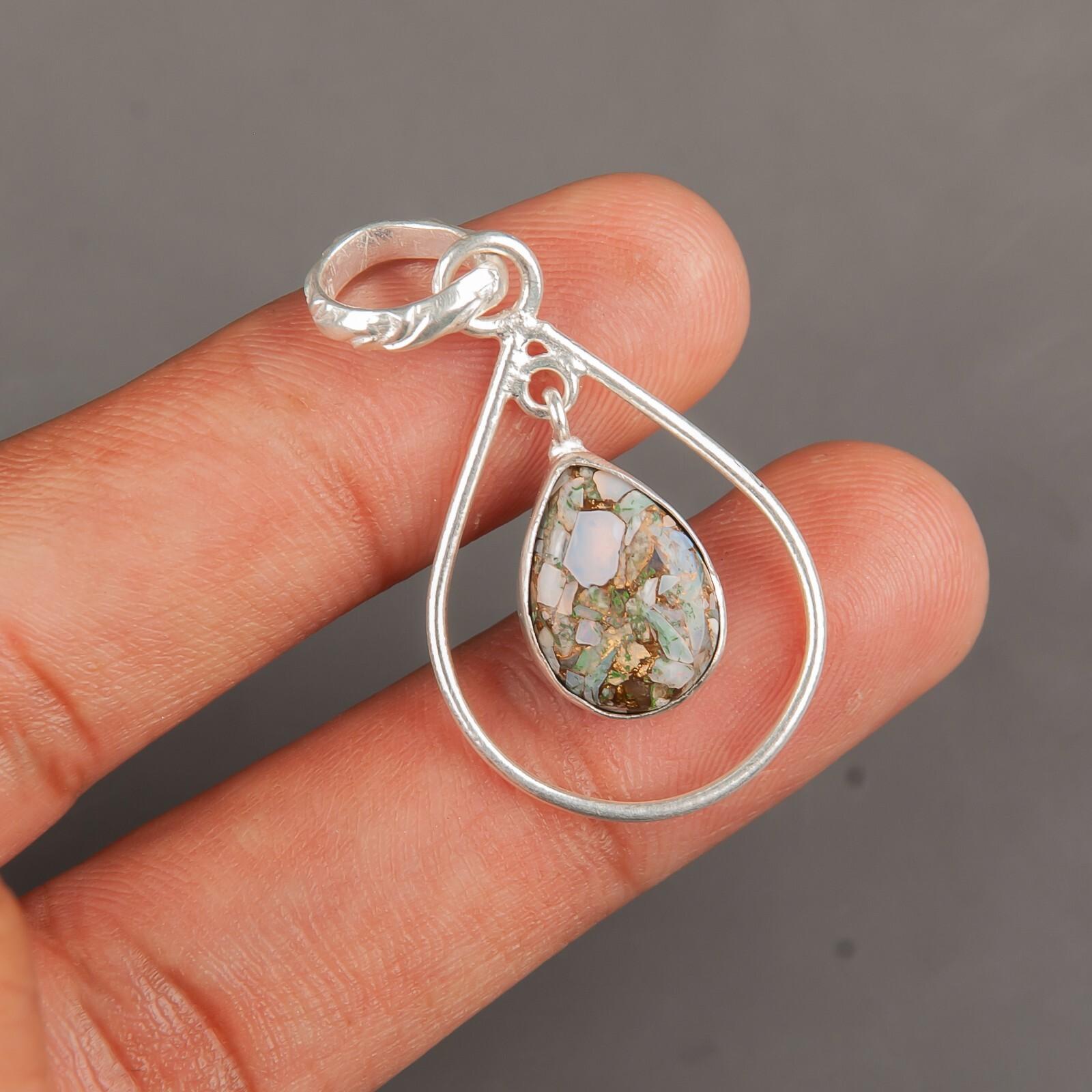 

Ethiopian Copper Turquoise Gemstone 925 Sterling Silver Jewelry Pendant 1.60 PP-3-32