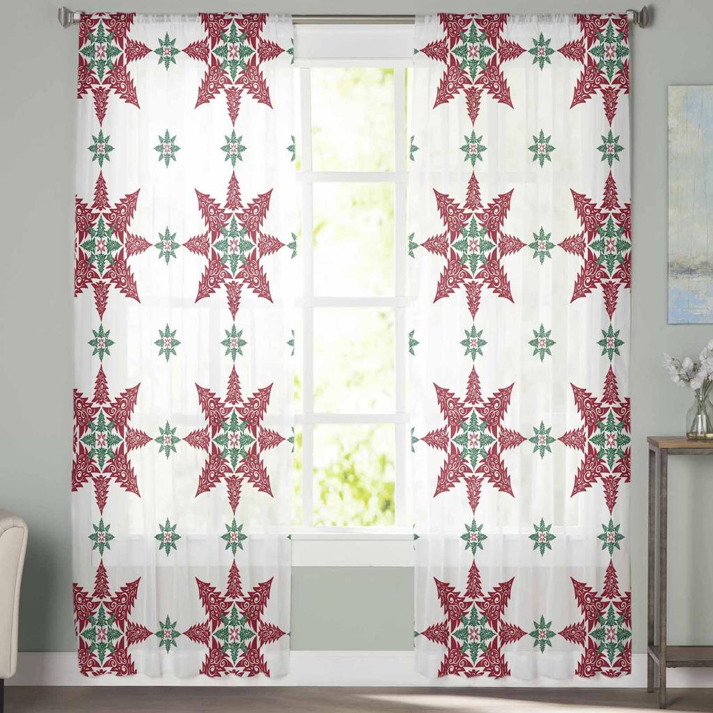 Weihnachten Schneeflocke Abstrakt Schleife Vorhänge für Wohnzimmer Schlafzimmer Heimdekoration Fenster Voile Tüll Vorhang Drapes