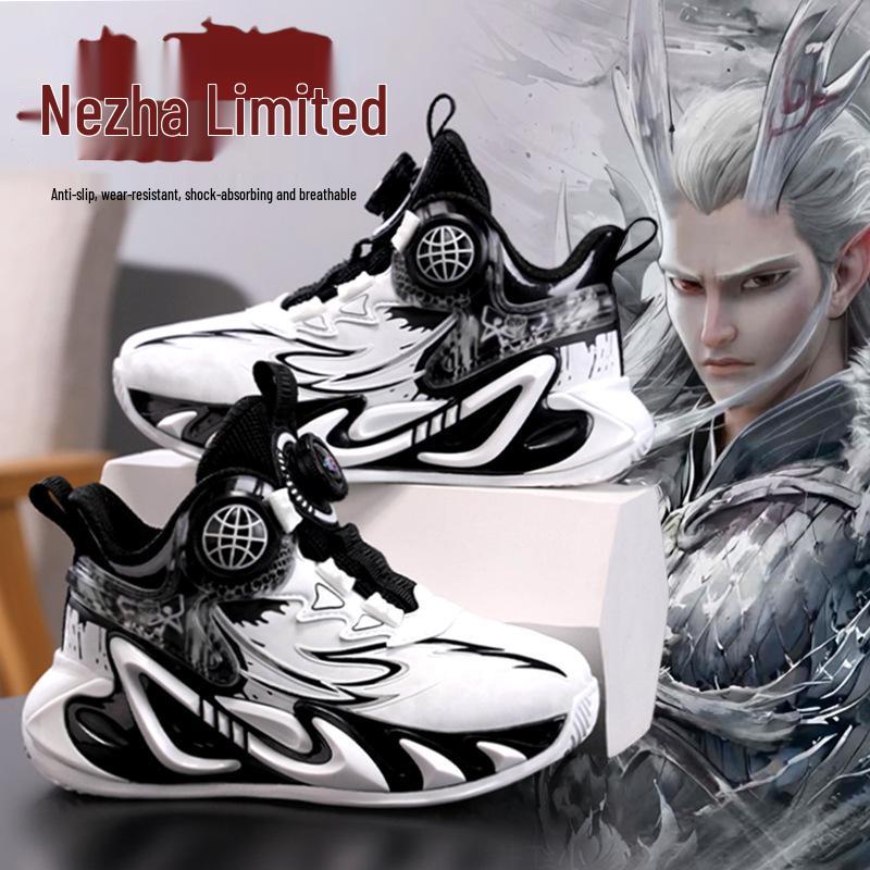 Nezha Boys' 2025 Winter Sports Shoes: Velvet-Lined Non-Slip Basketball Sneakers