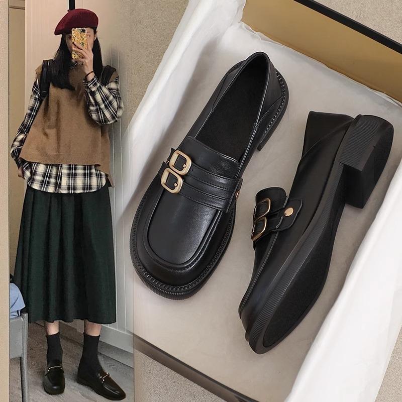Loafers women's British style spring new black versatile and thin platform small leather shoes college Japanese jk single shoes women