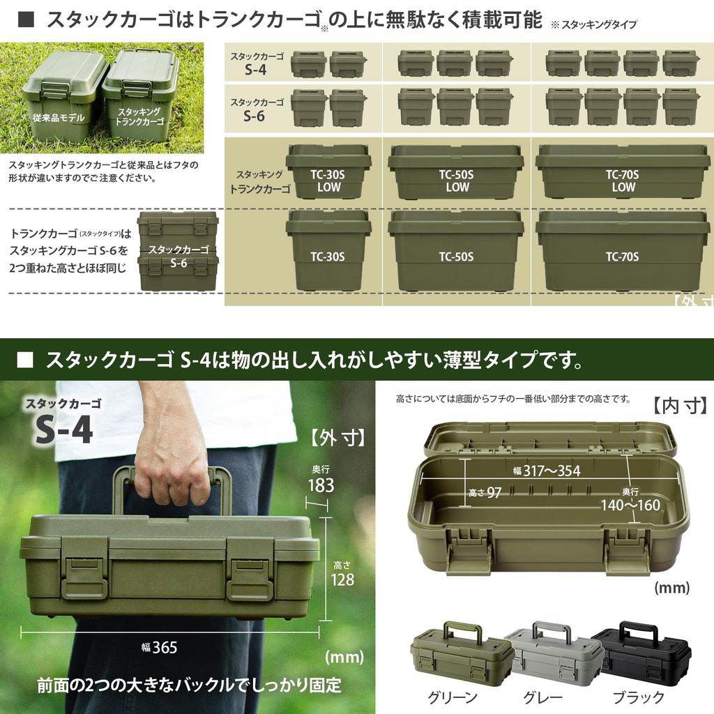 RISU Storage Box Trunk Cargo Stack Cargo 4L Green Made in Japan Tool Box Outdoor Storage Camping Waterproof GHON184 Approx. S-4