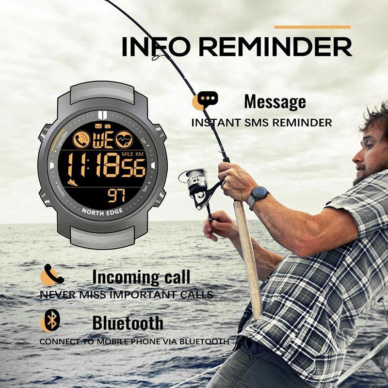 NORTH EDGE Men's Digital Watch Military Waterproof 50M Running Sports Pedometer Stopwatch Watch Heart Rate Wristband Android IOS