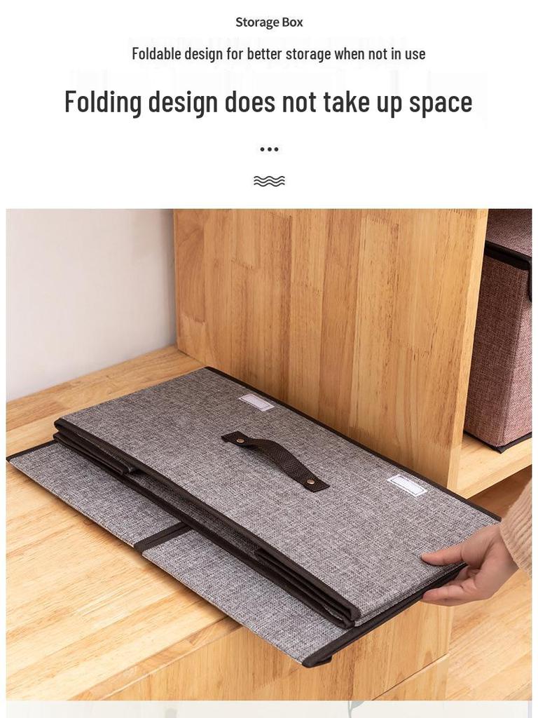 Foldable Cotton & Linen Large Storage Box with Double Lid for Miscellaneous Items and Underwear.