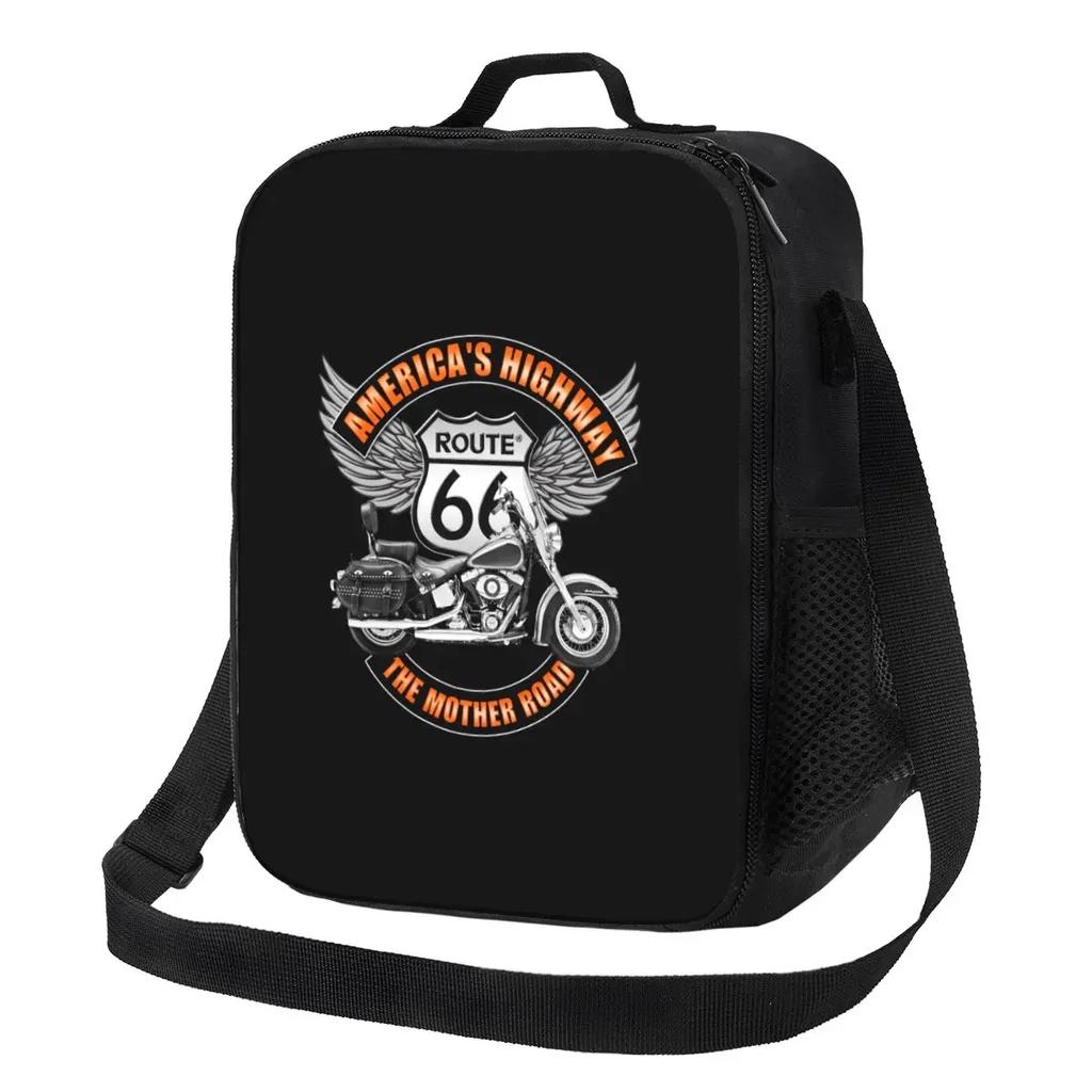 Motorcycle Ride Route 66 Insulated Lunch Bags for US Numbered Highways Resuable Thermal Cooler Food Lunch Box Work School Travel