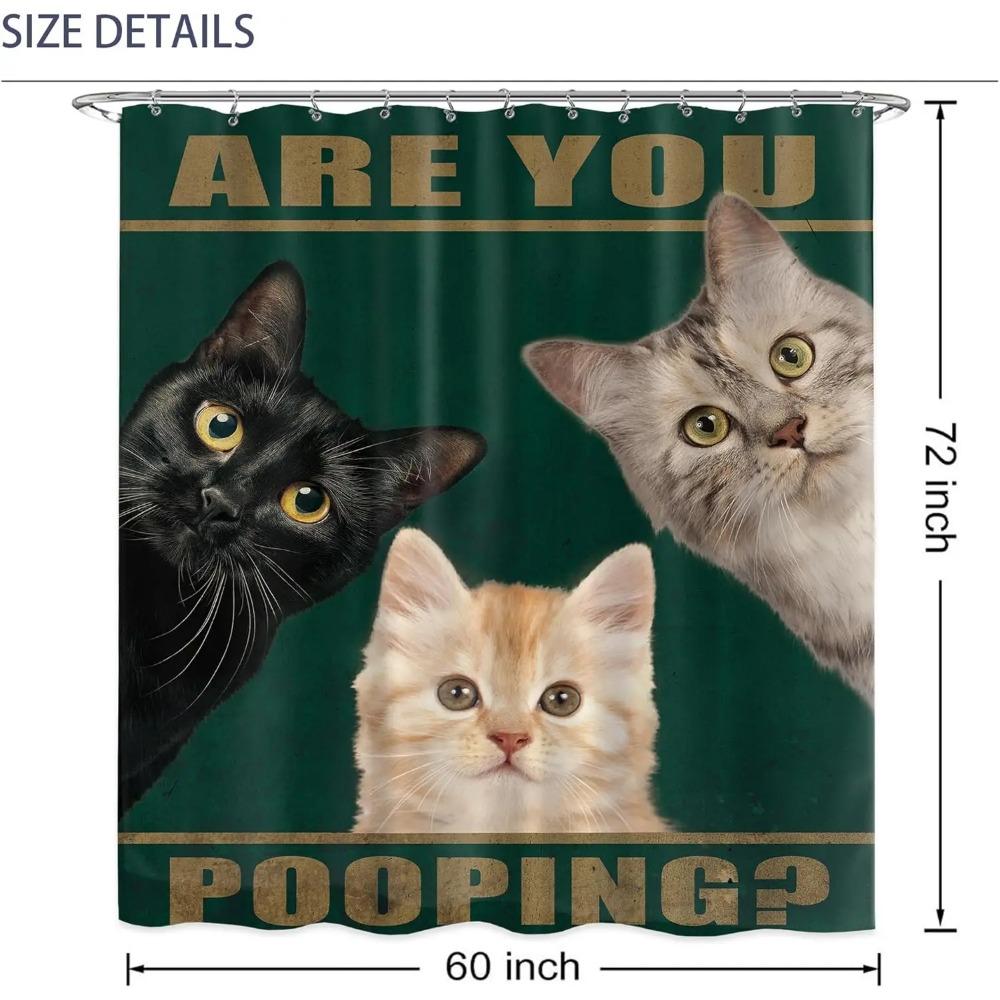 Funny Cat Cartoon Shower Curtain, 3D Printed Cat Bath Decor, Water Resistant Heavy Duty Washable Bathroom Decor