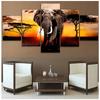 5 Paneler Elefantaffischer Canvasmålning Modern Heminredning Solnedgång Afrikanska Djurtryck Väggkonst Bilder Vardagsrum Utan Ram