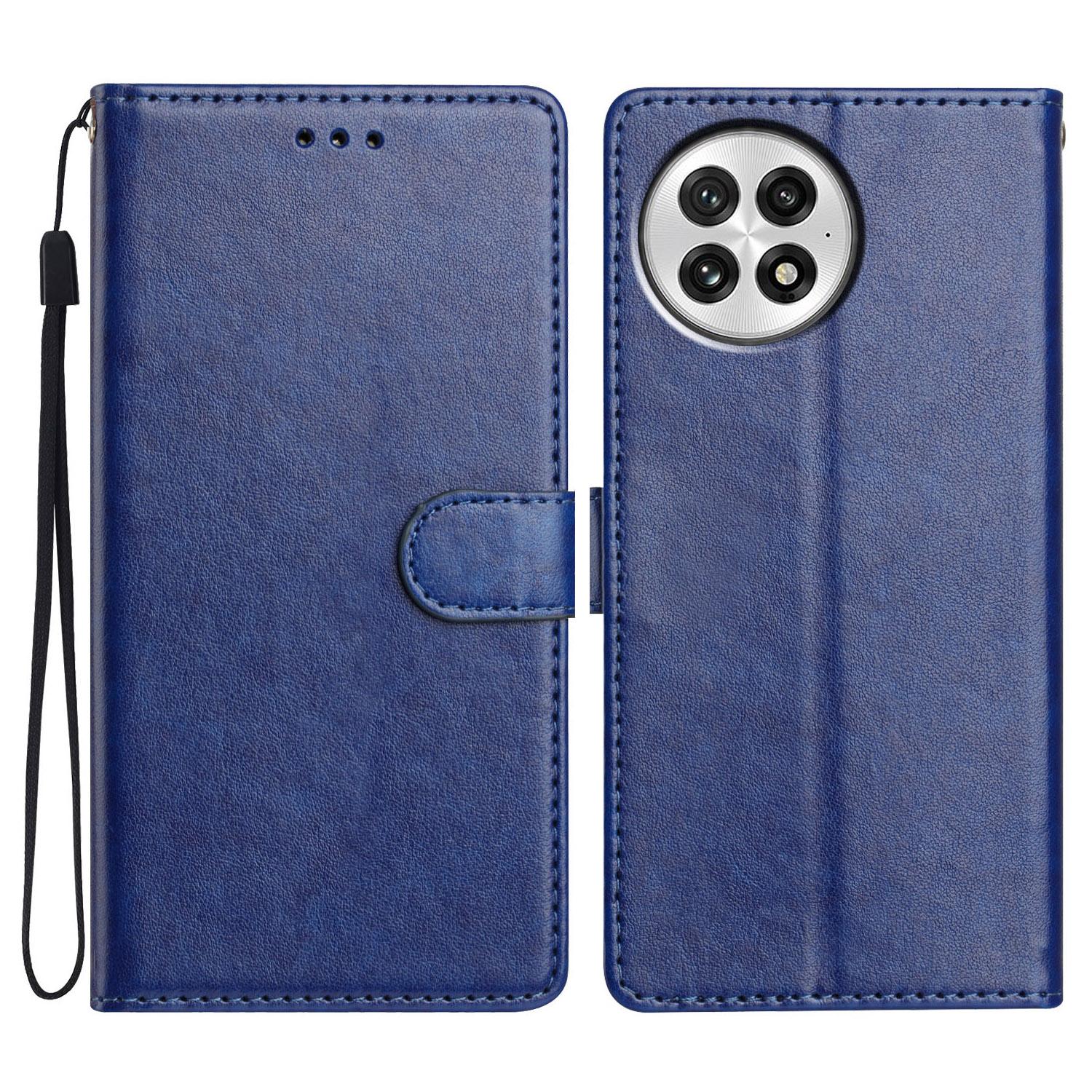 

For OnePlus 13 Leather Case Wallet Stand Anti Drop Phone Cover with Handy Strap Blue