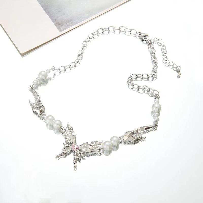 New Butterfly Wings Pearl Necklaces Women Personality Simple Temperament Hundred Match Necklace Party Jewelry Gift Necklaces
