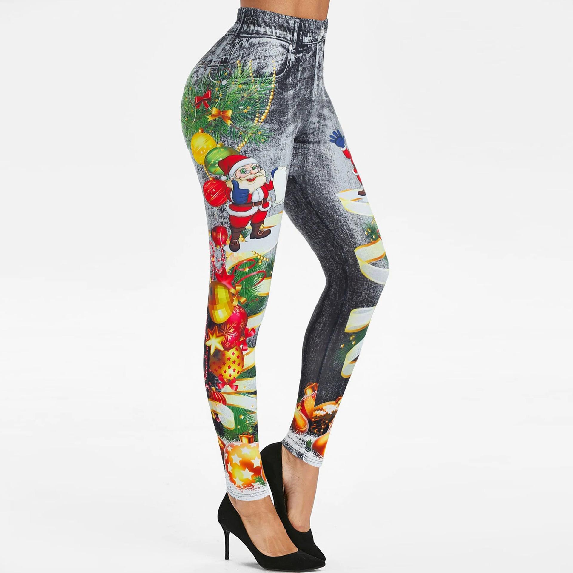 

Fashion Christmas Print Fitness Sports Hip Lifting High Waist Bottom Pants Women Yoga Pants XXXL