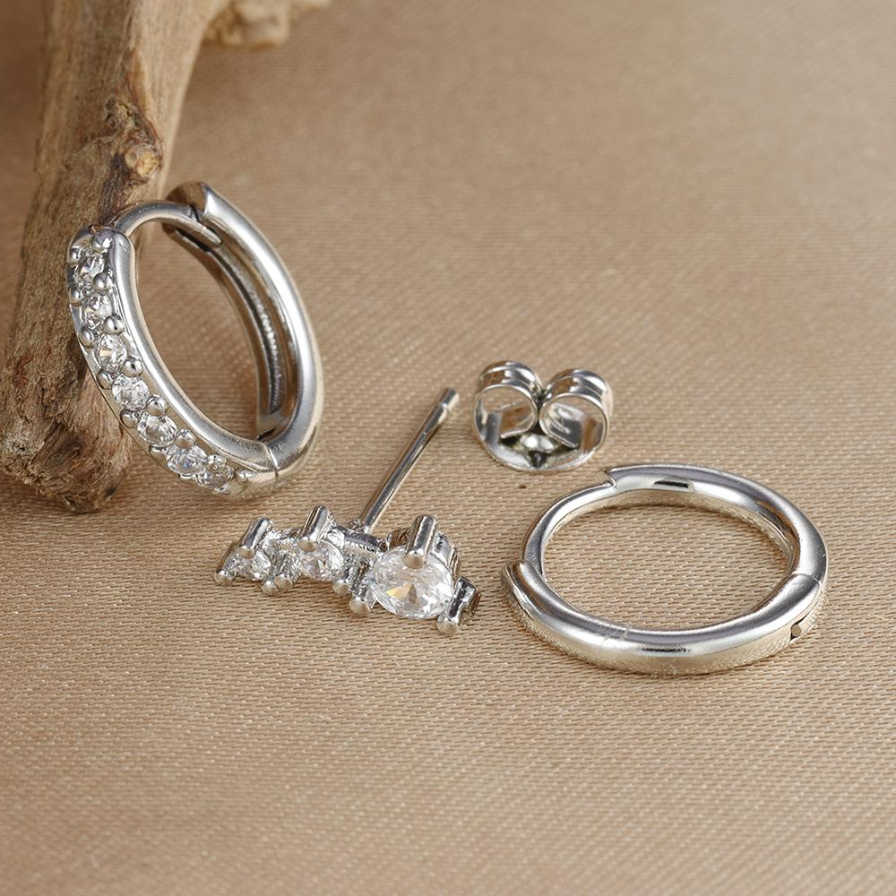 3PCS Stainless Steel Huggie Minimal Hoop Earrings Set for Women Little Crystal Zirconia Thin Cartilage Earrings Piercing Jewelry