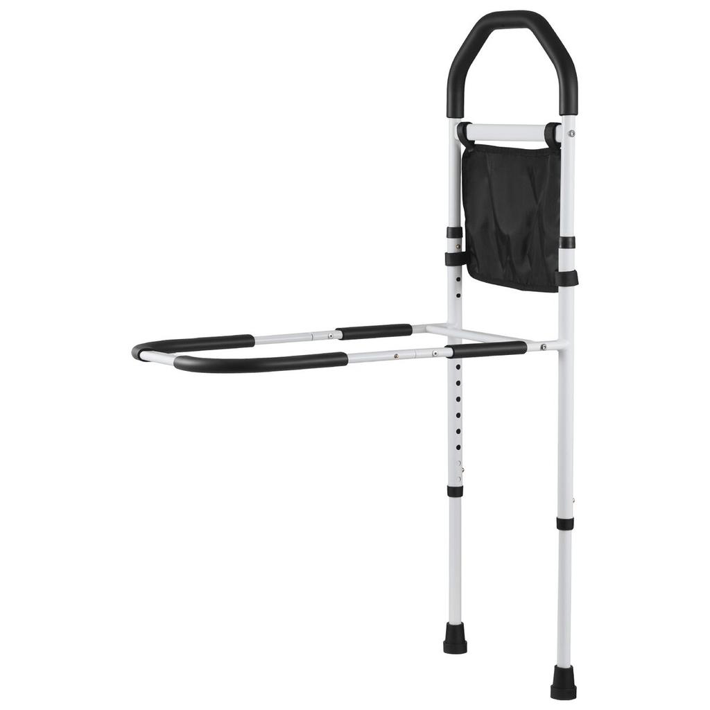 Bed Rail for Elderly, Bedside Assist Rails with Supporting Leg and PU Handrail, Adjustable Height Carbon Steel Pipe Bedside Cane, Bed Bars for Seniors