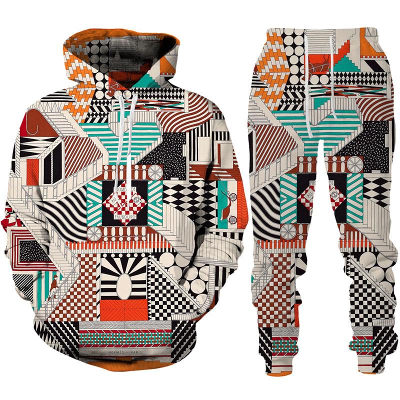 Jar Jeseň Funny Cartoon Abstract 3D Print Tepláková súprava Muži/Dámy Mikina+Nohavice Súprava na behanie Pár Oblečenie Hip Hop Oblečenie
