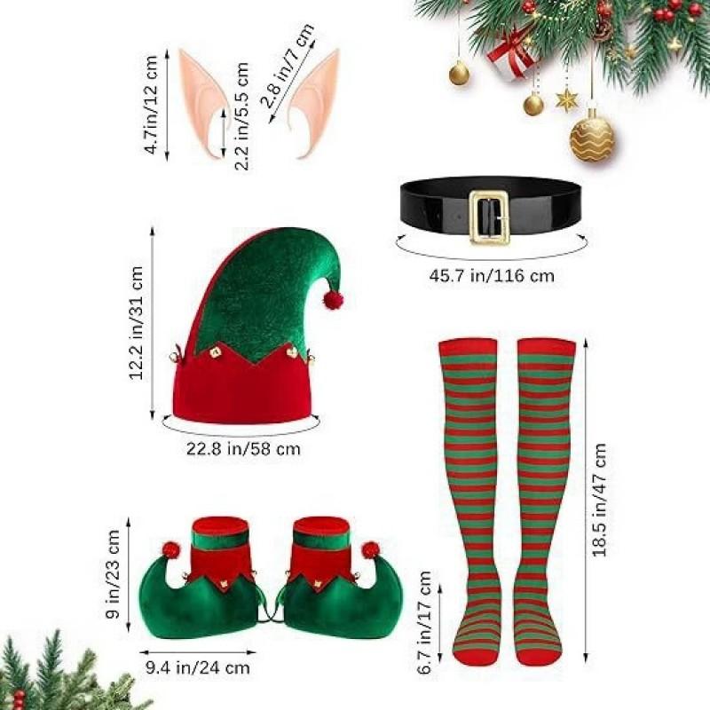 Womens Christmas Elf Costume Green Sequin Party Dress With Hat Set Festive Performances
