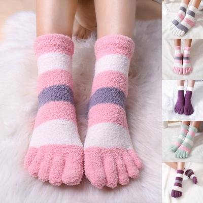 Winter Floor Socks Contrast Color Foot Protection Striped No Odor Five-finger Socks for Running