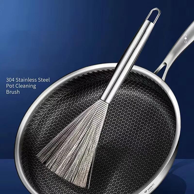 1-2Pc Stainless Steel Pot Brush Long Handle Multi-Functional Cleaning Brush Hanging Washing For Kitchen Sink Pans Scrubber Tools
