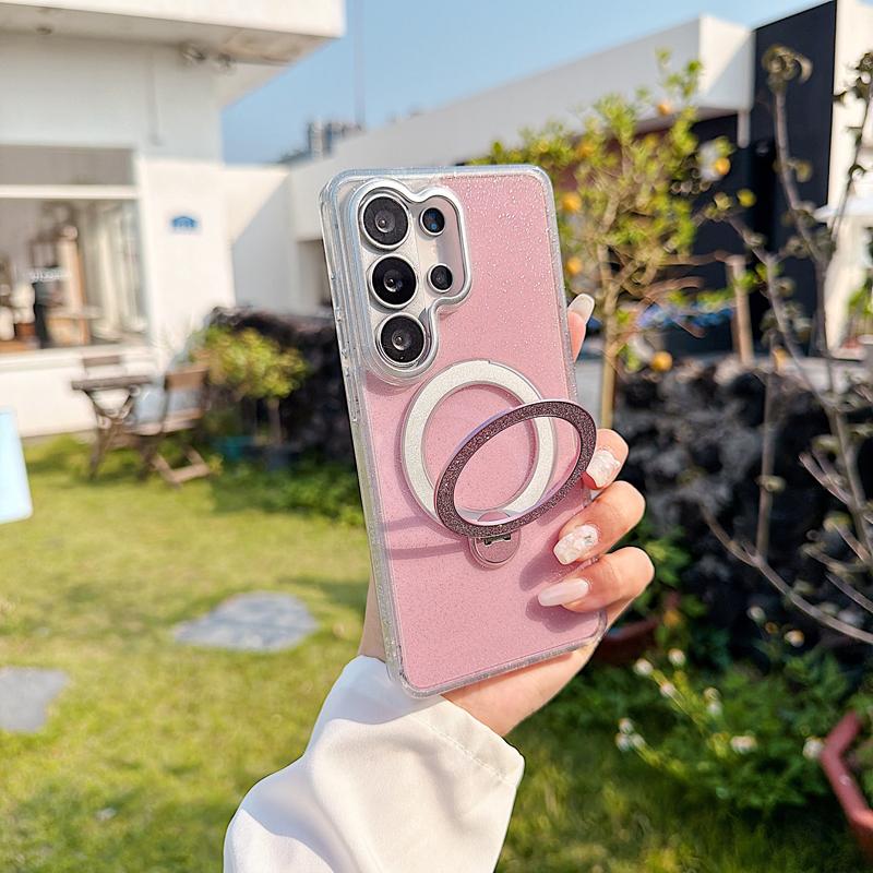 

For Samsung Galaxy S26 S25 S24 S23 S22 Ultra S25 FE Case ELVEV Glitter Magnetic TPU +PC 360° Rotating Ring Holder Cover Galaxy S26 Ultra