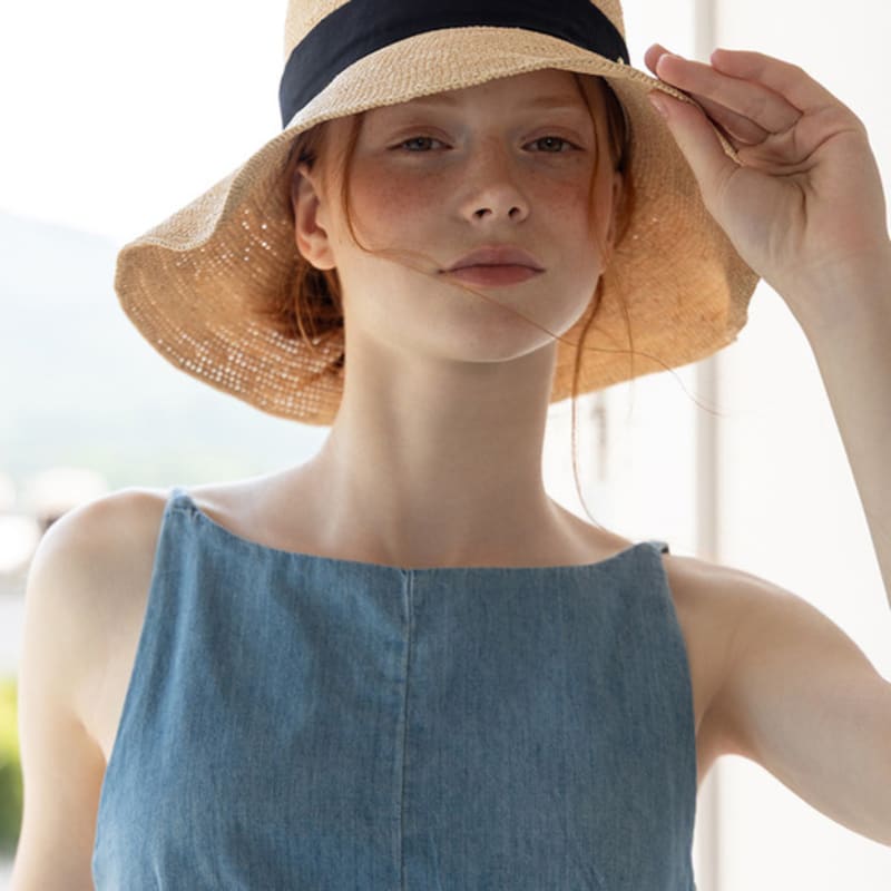 Tatiana Annebly Natural Raffia Ribbon Cloche Hat HT8191 Black