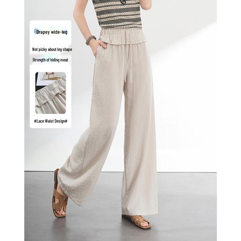TERRE BLEUE Women s High-Waist Wide-Leg Casual Pants M