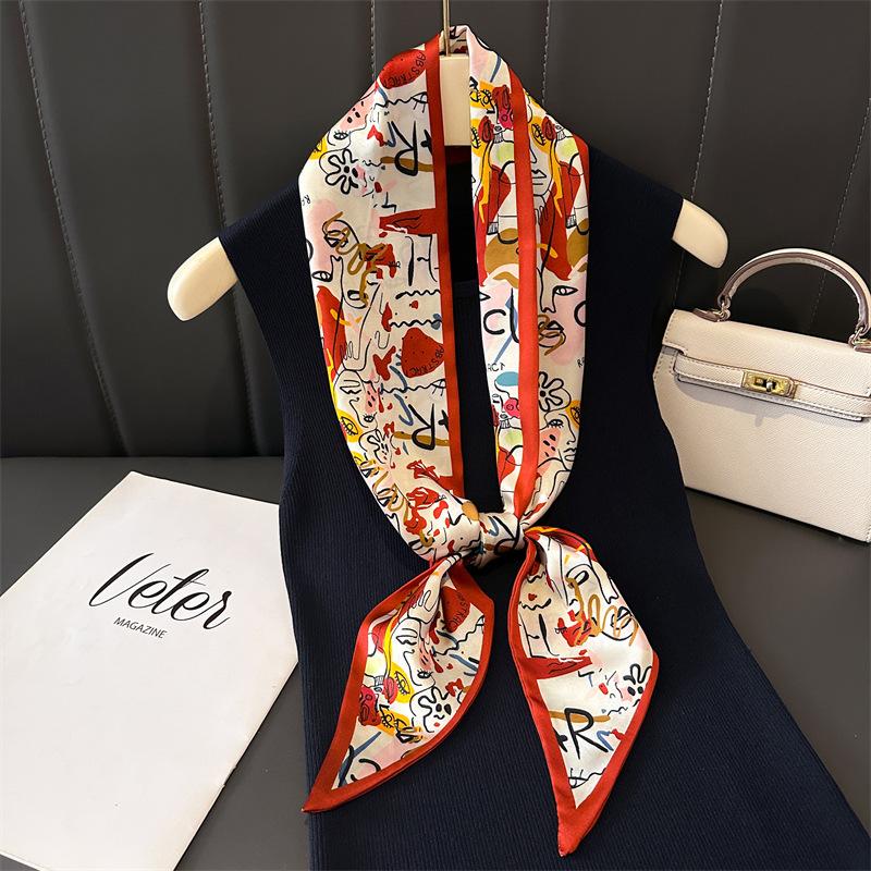 New Luxury Fashion Print Silk Scarf New Headband Neckerchief Foulard Hairband Hijab Narrow Ribbon for Women Hair Scarves