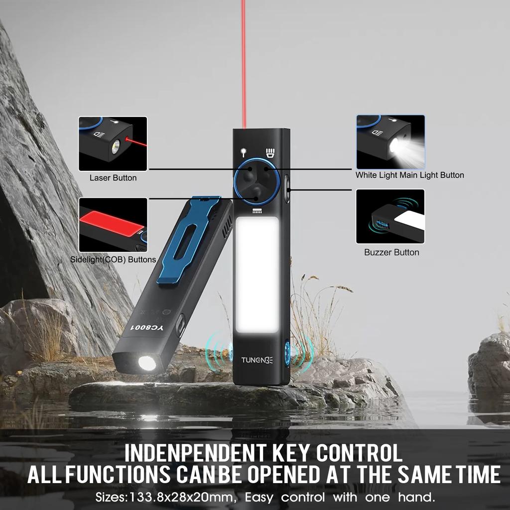 YC8001 1000LM Powerful EDC LED Flashlight USB Rechargeable Floodlight Torch with Magnetic 365nm UV Light Outdoor Camping Lantern