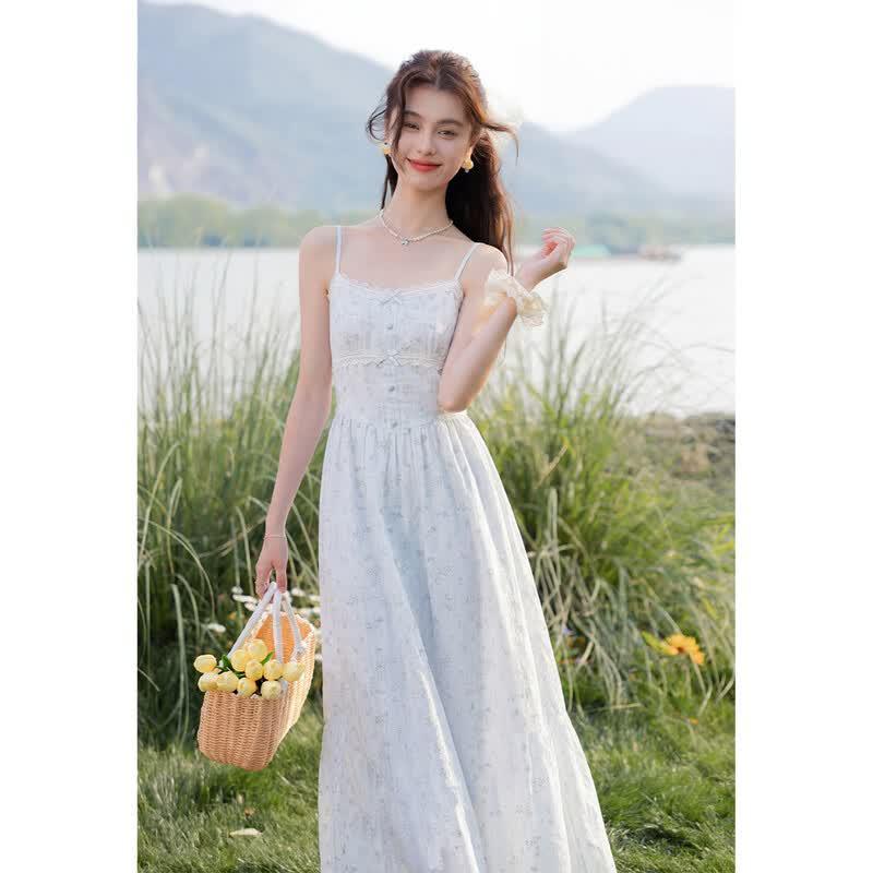 Women s French Style Blue Floral Camisole Dress M