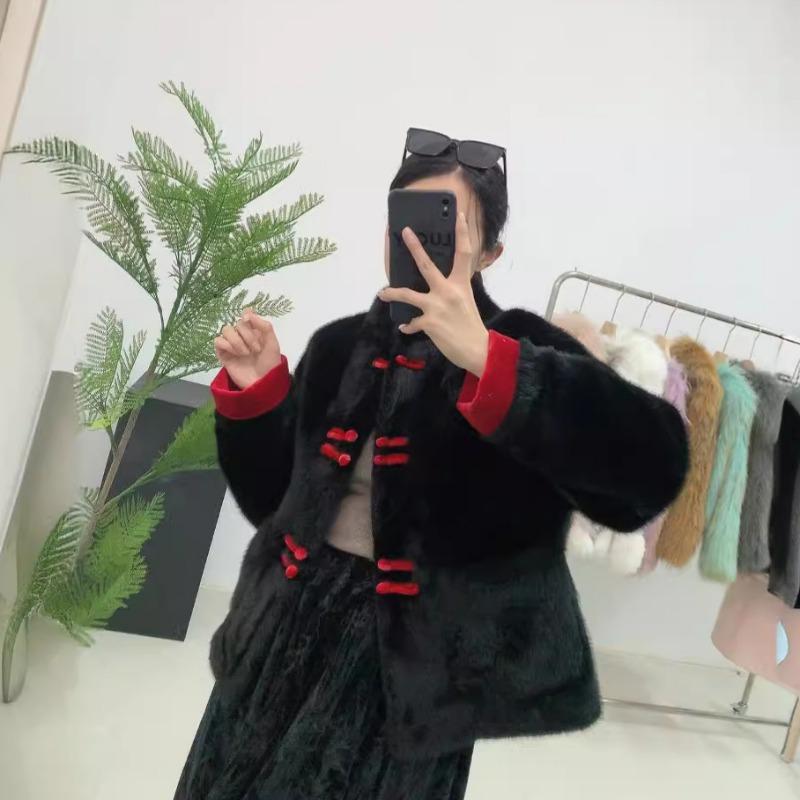 New Chinese Style Fur Coat Chinese Red Ladies Mink Velvet Short Top