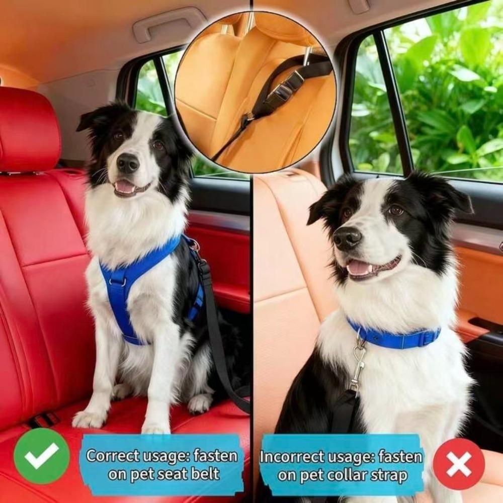 Solid Color Adjustable Pet Car Seat Belt Two-in-One Nylon Lead Leash Backseat Safety Harness Collar for Dogs Pet Accessories