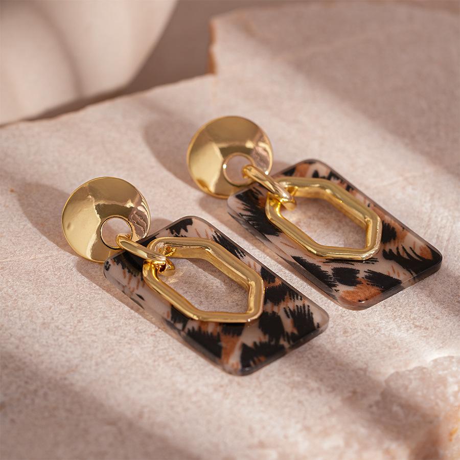 Прямоугольные серьги с леопардовым принтом в форме капли воды с серебряной иглой, модные серьги, подчеркивающие темперамент