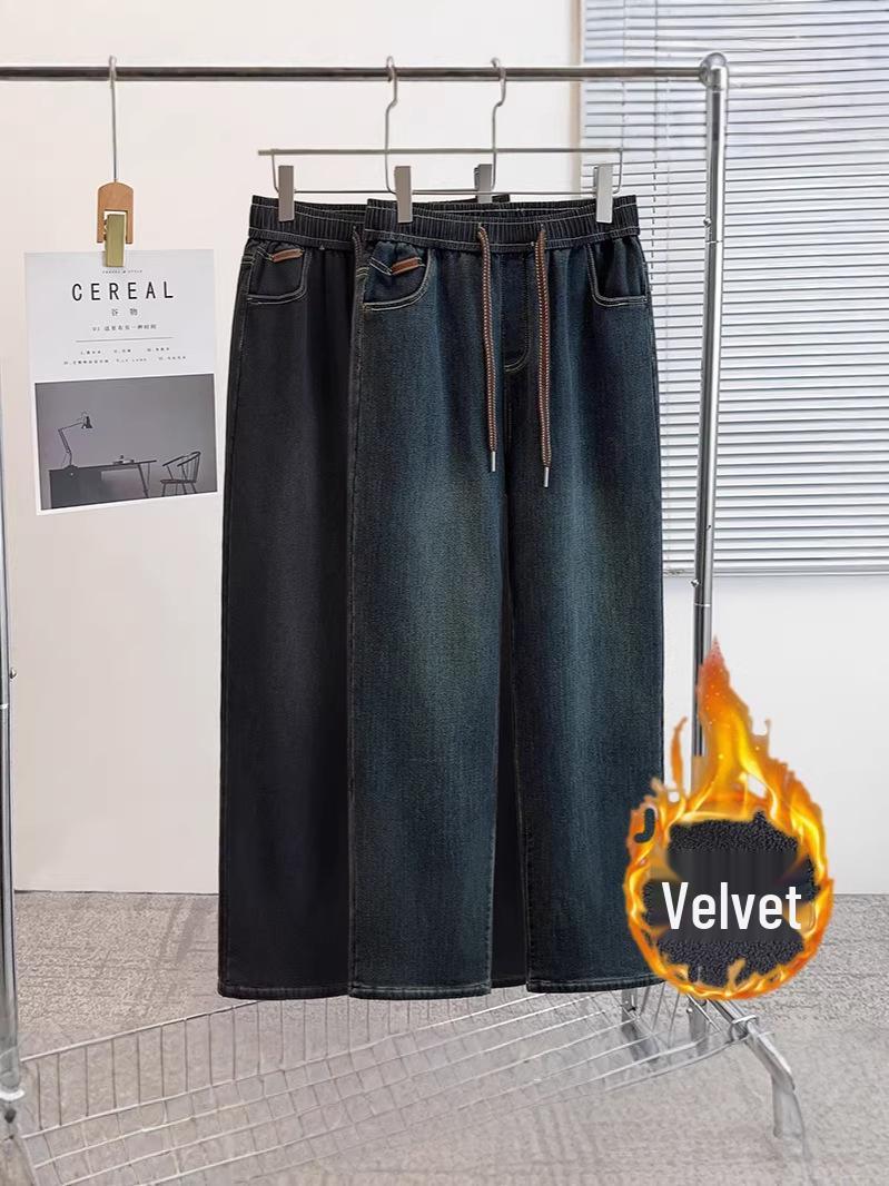 

Women s Plus Size High Waist Straight Leg Velvet Pants - Thick, Elastic, and Casual for Autumn/Winter/Spring 3XL (weight 120-140 Jin)