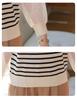 Elegant Gauze Sleeve Striped Knit Sweater for Middle-Aged Women - Slimming Spring Top for Moms