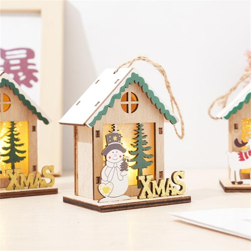 Wooden Christmas House Ornament Battery Power LED Lights Safe Flameless Decoration For Home Christmas Tree Party Crafts