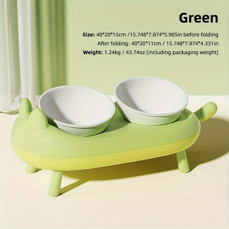 

Непроливаемая конструкция в форме кошки, приподнятые двойные миски для домашних животных для защиты шеи зелёный