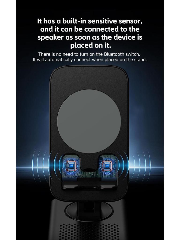 360° Rotating Phone & Tablet Stand with Bluetooth Speaker, RGB Lights, and Hi-Fi Desktop Amplifier