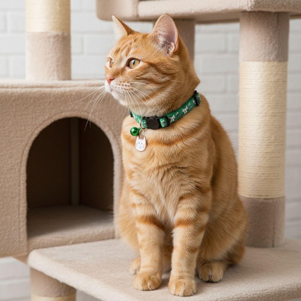 Adjustable Pet Cat Collar Safety Buckle with Cat Face Pendant Bell Anti-lost Cat Necklace Quick Release Cat Pattern