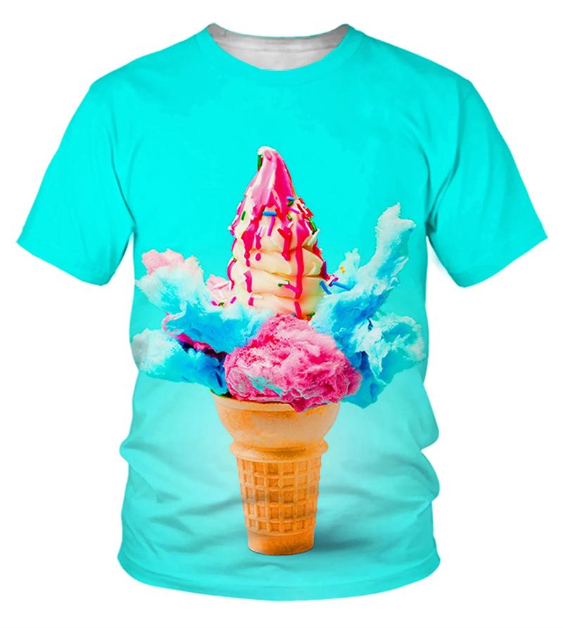 Ice Cream 3D Printing T-shirt Colorful Likeable Summer Clothing For T Shirt Men And Kids Funny Intersting Design 2024 New Tee