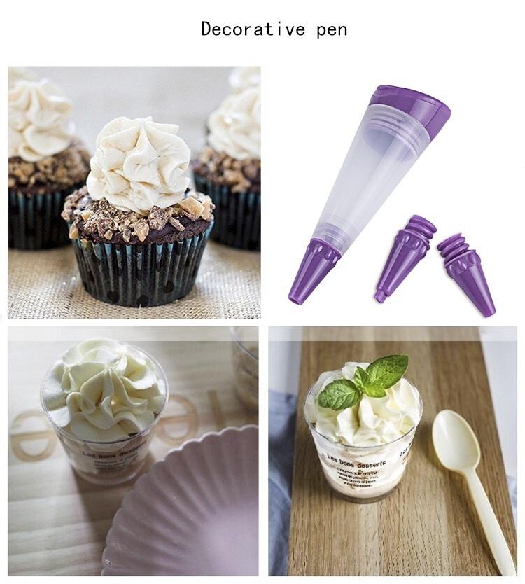 1 Set Decorative Pen 3pcs Nozzles Syringe Cylinder Silicone Pastry Cookie Icing Pen Cake Tool Cake Mold