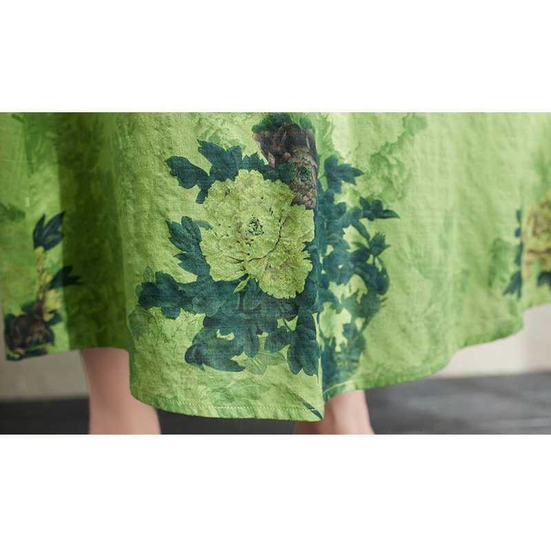 Summer Printed Green Vintage Republican Style Temperament Elegant Dresses