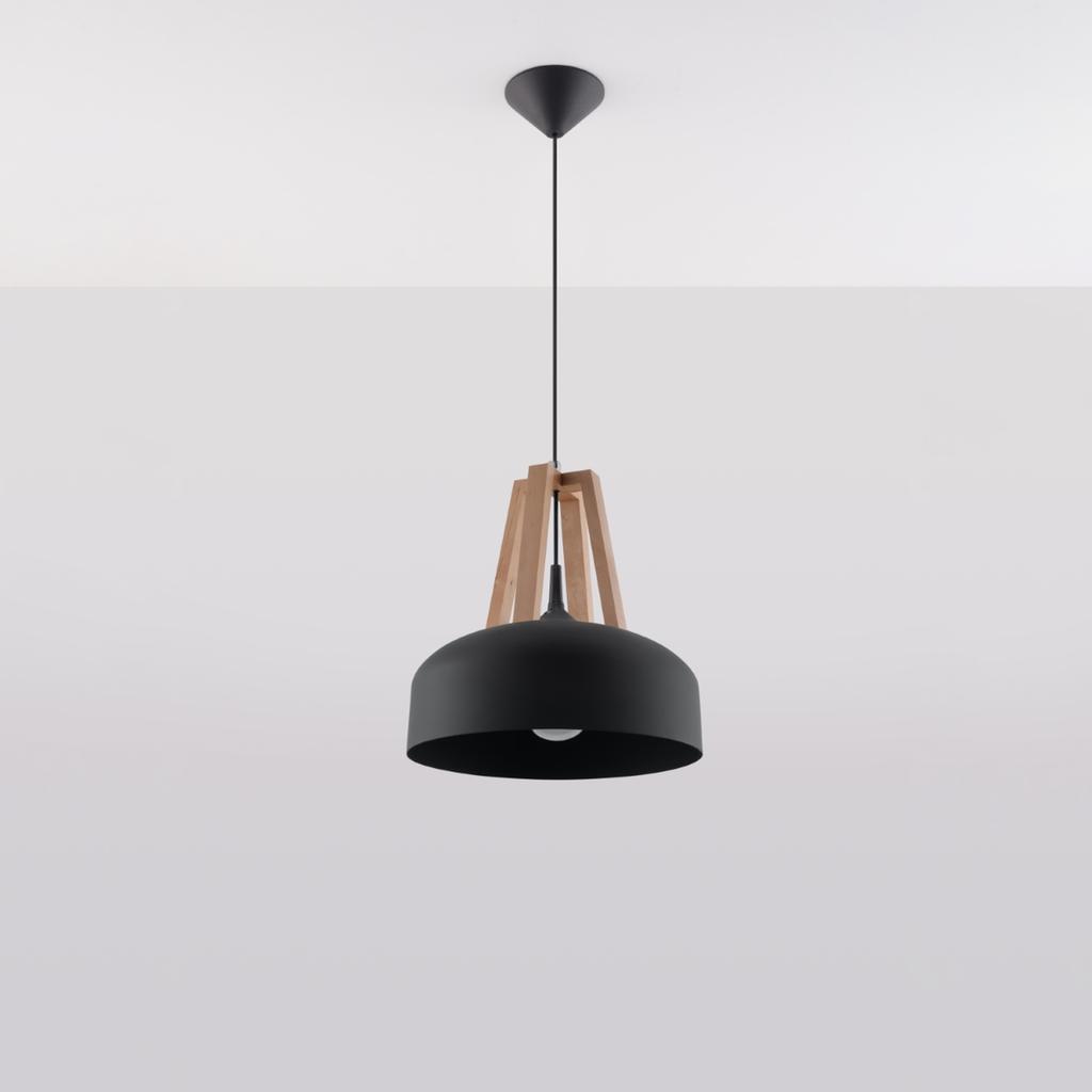 Lampa Wisząca Casco 1 E27 Czarny  Wood Sollux Sl.0390