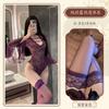 Sexy Lingerie Sexy Purple Perspective Uniform Pure Desire One-piece Nightdress Deep Lace Lace Horn Sleeve Hollow Woman