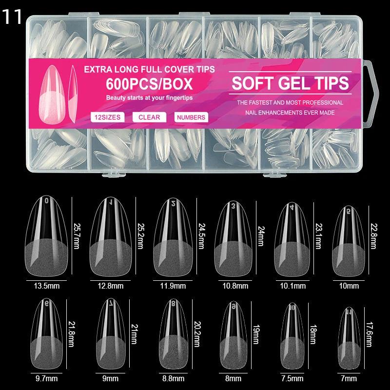 600Pcs Short Almond Soft Gel Nail Tips Full Cover False Nails for Acrylic Manicure Salon Home Press-On Nails