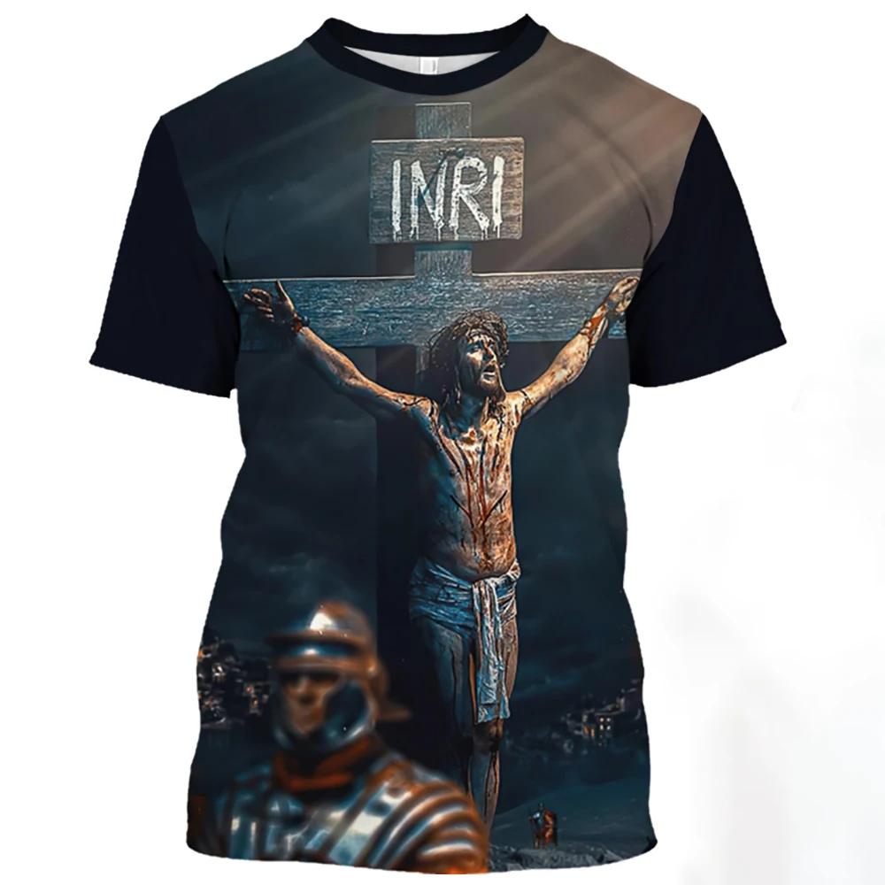 Jesus Christ Pattern Print T-Shirts Summer Casual O-Neck Oversized Quick-Drying Short Sleeve Catholicism Men's T-shirts