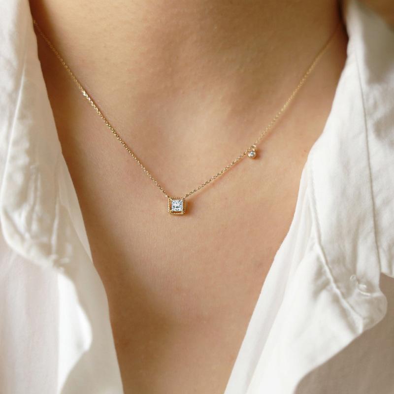 S925 Sterling Silver Plating 14k Gold Retro Green Square Pendant Necklace for Women Temperament Wedding Jewelry Gifts