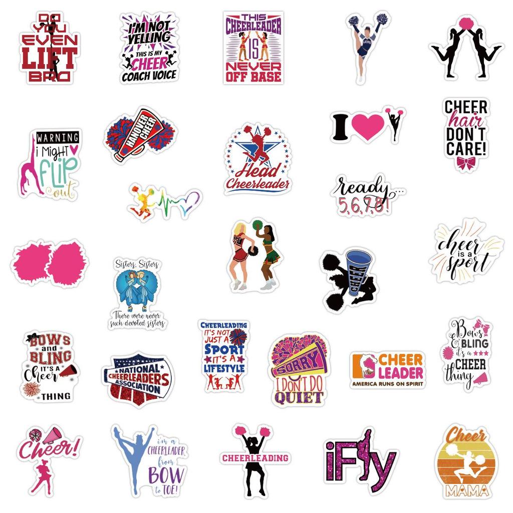 50 Adesivi Graffiti Cheerleading - Impermeabili per Valigie, Quaderni, Scooter e Borracce