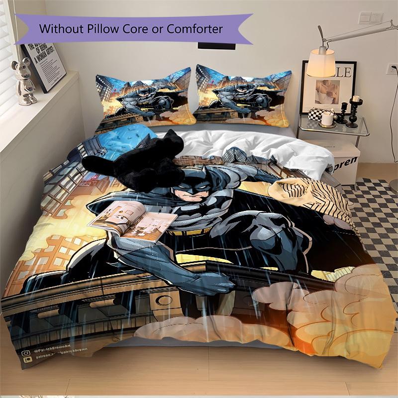 3pcs Batman Cover Set, Bedding Set, Soft Comfortable Duvet Cover, For Bedroom, Guest Room (1*Duvet Cover + 2*Pillowcases, Without Core) yy25