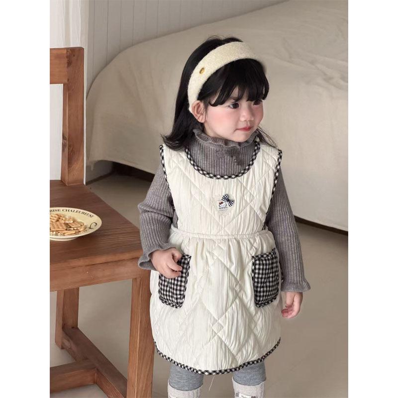 Baby Girl Korean Style Winter Vest and Long Sleeve Mori Dress Set