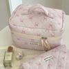 Cotton Pink Ribbon Bow Makeup Bag With Breathable Design For Students And Daily Use