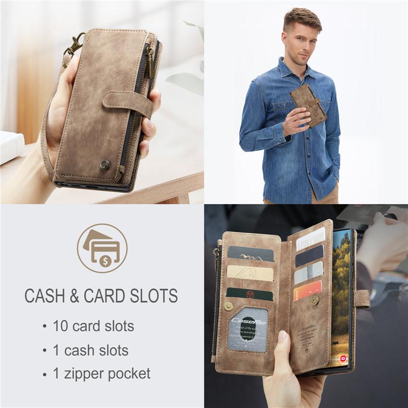 CaseMe Flip Leather Phone Case For Samsung Galaxy S26 Ultra S25 Edge S24 FE S23 S22 S21 S20 Plus S10 Note 20 Ultra Zipper Wallet Card Bag Cover Coque