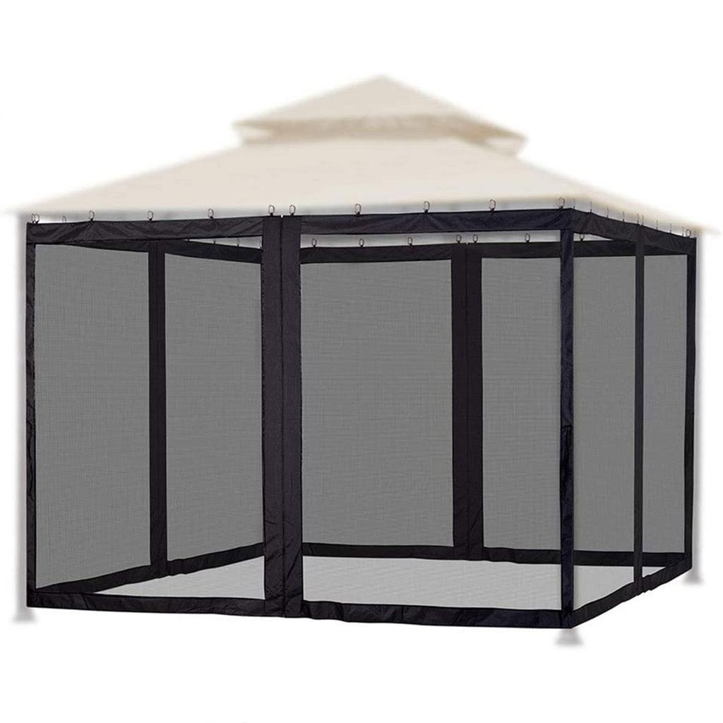 4-Door Pop Up Mosquito Net for Patio, 4 Sides Canopy Gazebo Net with 48 Hooks, Detachable Skirt, Tie Tape & 2-Way Zipper, Deterr